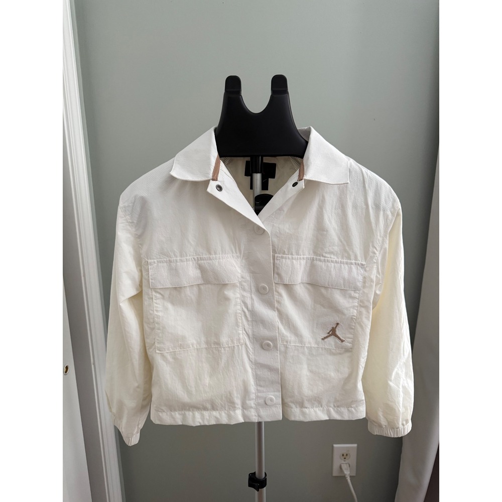 Jordan Flight Boys Jacket White Tan‎ Jumpman Logo Mesh Lined Size M 10-12 Years